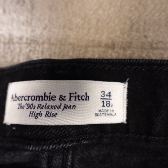 Abercrombie & Fitch 90s Relaxed High Rise Jeans Women's 18s shorter inseam Black - Picture 3 of 13